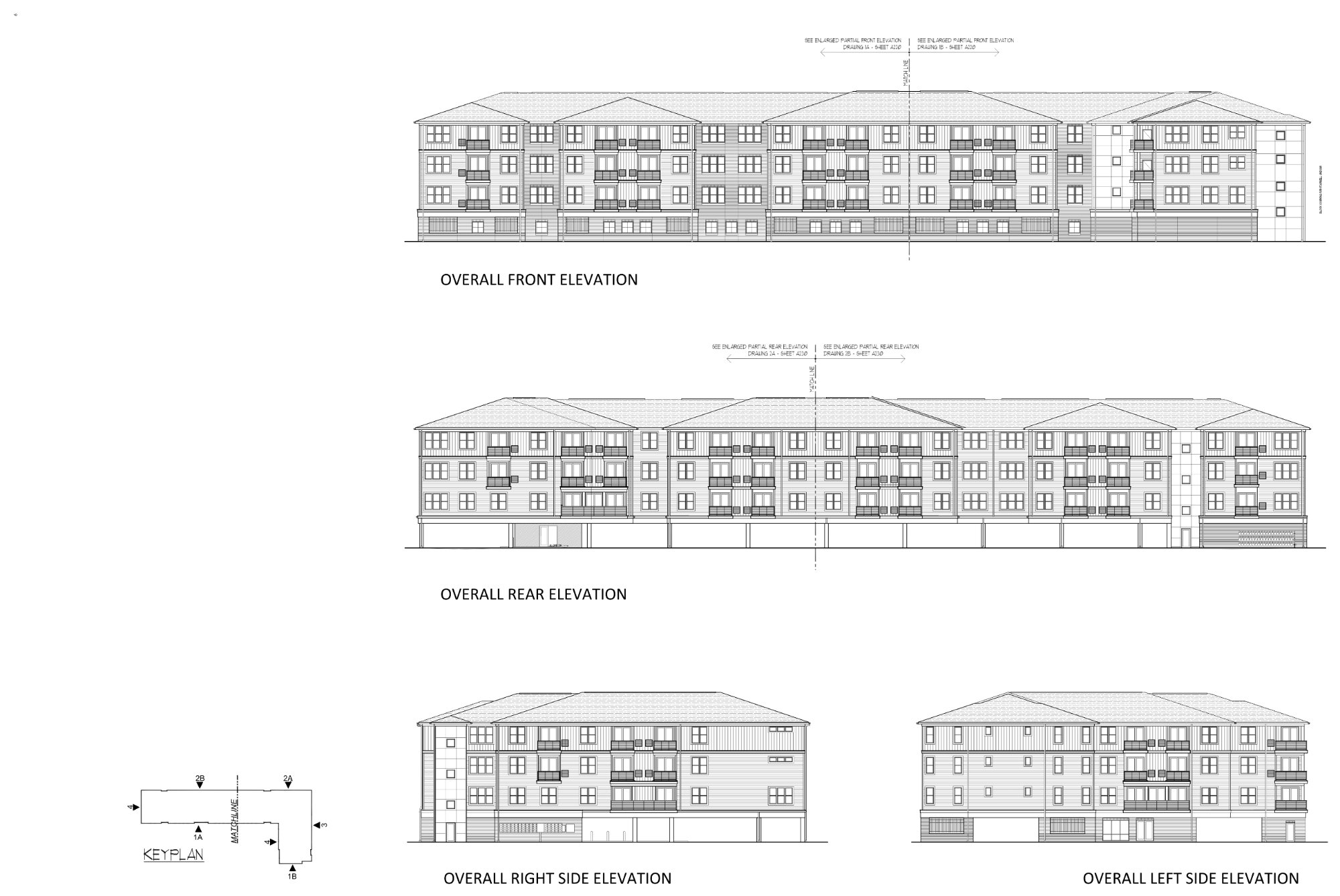 Front, rear and side elevations